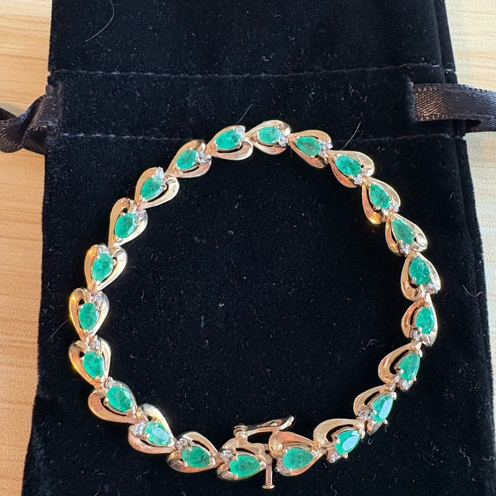 Emerald tennis bracelet with solid 10k gold